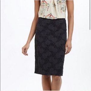 Anthropologie Maeve Black Floral Lace Pencil Skirt